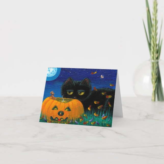 Lustige Halloween-Fall-Katzen-Mäusekunst Karte (Vorderseite)