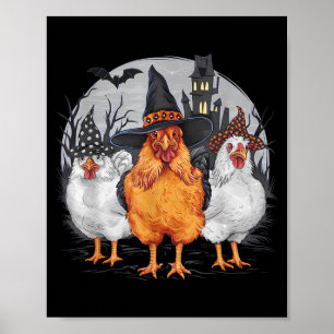 Lustige Halloween-Hühner Hexe Gruselige Jahreszeit Poster