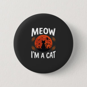 Lustige Halloween-Katzen-Mond-Silhouette Grafik Button