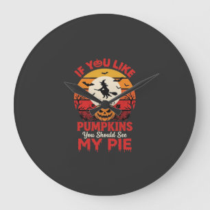 Lustige Halloween-Kürbiskuchen-Design_1 Große Wanduhr