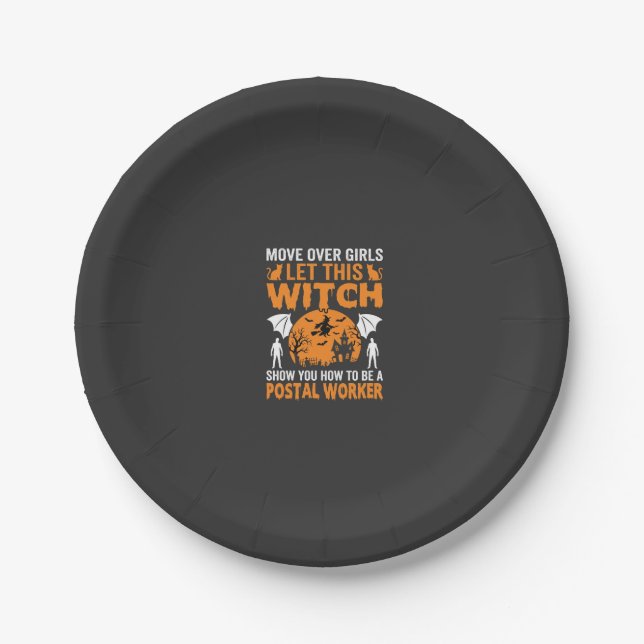 Lustige Halloween Postmitarbeiter Hexe Katze Grafi Pappteller (Vorderseite)