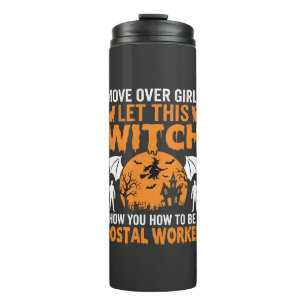 Lustige Halloween Postmitarbeiter Hexe Katze Grafi Thermosbecher
