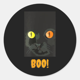 Lustige Halloween Retro Schwarzkatze Boo Silhouett Runder Aufkleber