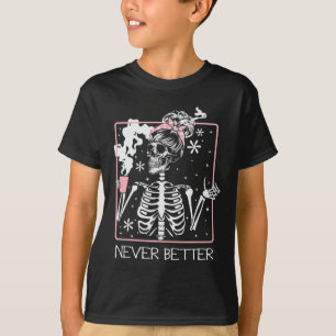 Lustige Halloween-Skelett-Kaffee-Trink-Zitat Nev T-Shirt