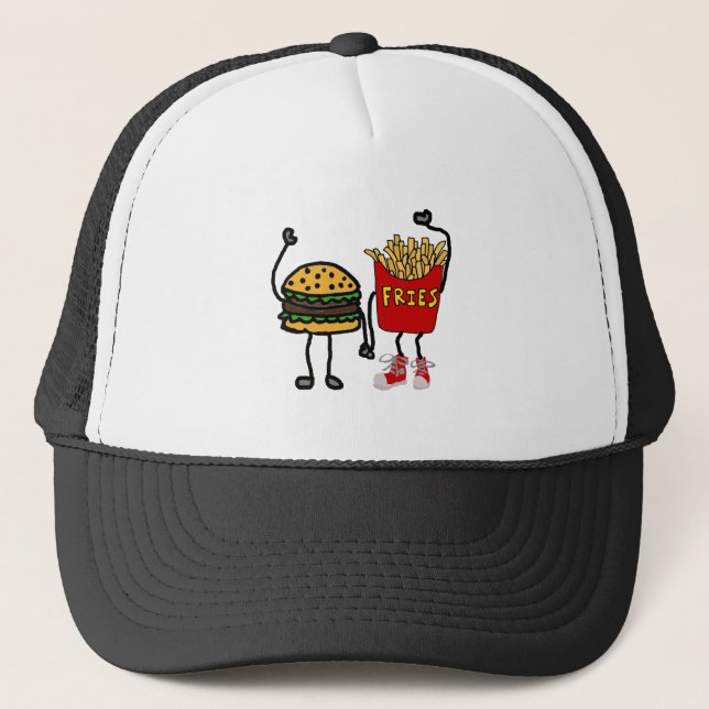 Lustige Hamburger-und Pommes-FritesCartoon-Kunst Truckerkappe (Vorderseite)