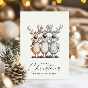 Lustige handgezeichnete Weihnachtsrenne Feiertagskarte