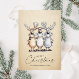 Lustige handgezeichnete Weihnachtsrentier Feiertagskarte