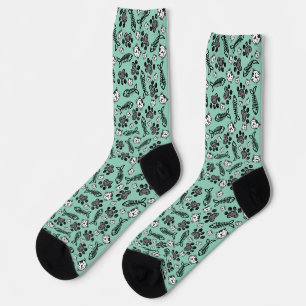 Lustige hellblaue schwarze und weiße Katzenzeichnu Socken