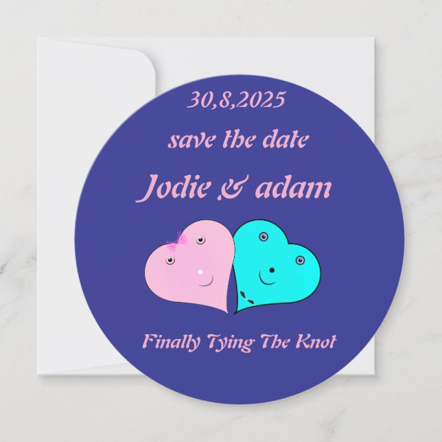 lustige Herz und Herz Save The Date (Vorderseite)