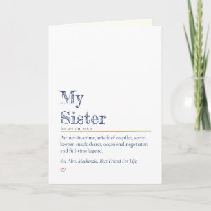 Lustige herzliche Schwester-Definitions-Ermutigung Karte