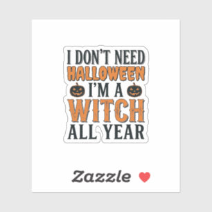 Lustige Hexe ganzjährig Halloween-Typografie-Desig Aufkleber