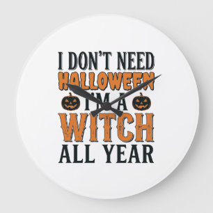 Lustige Hexe ganzjährig Halloween-Typografie-Desig Große Wanduhr