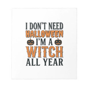 Lustige Hexe ganzjährig Halloween-Typografie-Desig Notizblock
