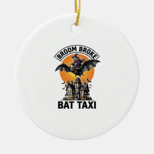 Lustige Hexe Halloween Besen Zerbrochene Fledermau Keramik Ornament