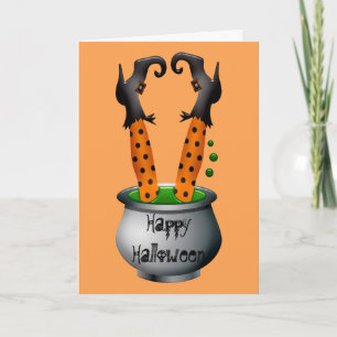 Lustige Hexe orange Halloween-Thema Karte