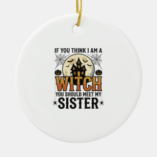 Lustige Hexenschwester Halloween Vintage Grafik_1 Keramik Ornament