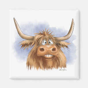 Lustige Highland-Cow-Cartoon Magnet