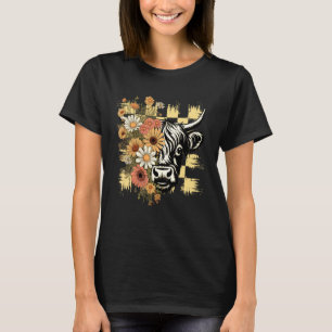 Lustige Highland-Kuh Retro-Blumen-Farm-Tierliebhab T-Shirt