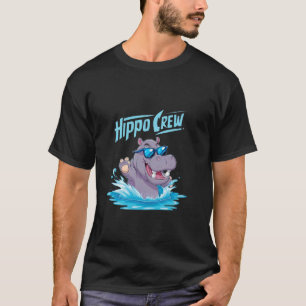Lustige Hippo-Crew-Cartoon-Nilpferd mit Sonnenbril T-Shirt