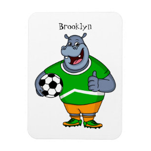 Lustige Hippopotamus-Fußballspieler-Cartoon-Illust Magnet