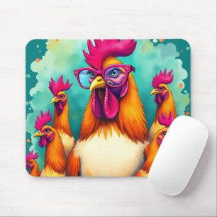 Lustige Hipster-Hahn-Retro-Pop-Art-Illustration Mousepad