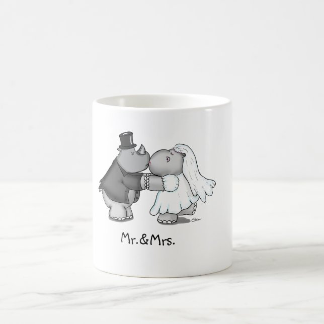 Lustige Hochzeits-Tasse mit einem Flusspferd und Kaffeetasse (Mittel)