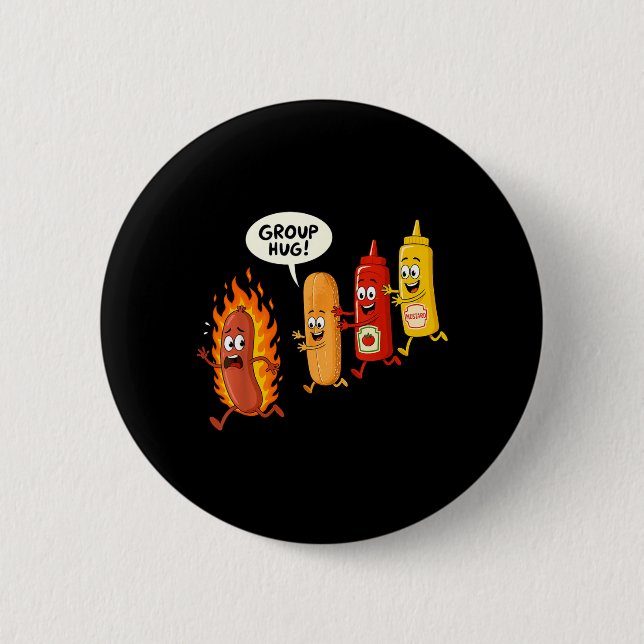 Lustige Hotdog-Gruppenumarmung Wurst Brötchen Chup Button (Vorderseite)