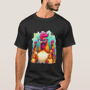 Lustige Huhn Cool Hahn Kunst Hipster-Landwirtschaf T-Shirt