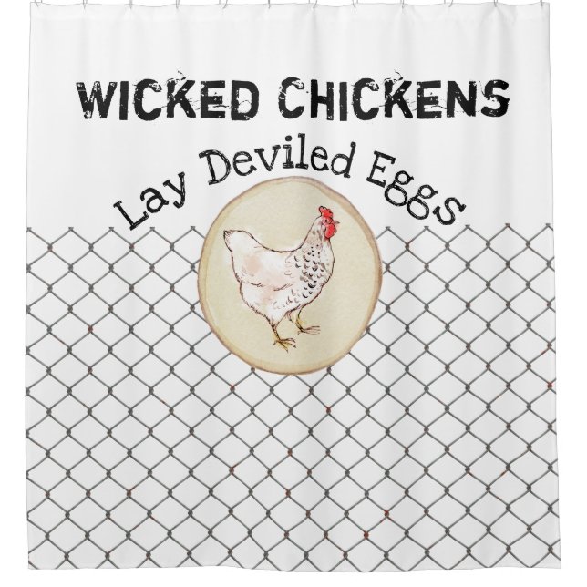 Lustige Huhn-Ei-Neuheits-rustikales schäbiges Duschvorhang (Vorderseite)