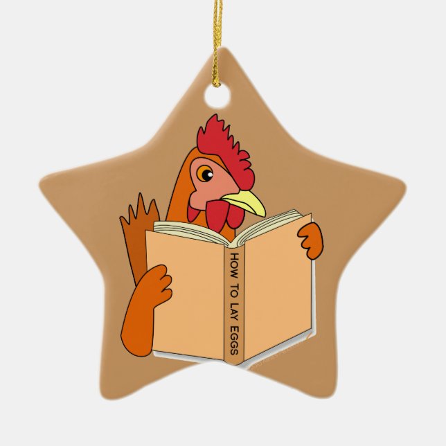 Lustige Huhn-Lesebuch-Cartoon-Henne Keramikornament (Vorne)
