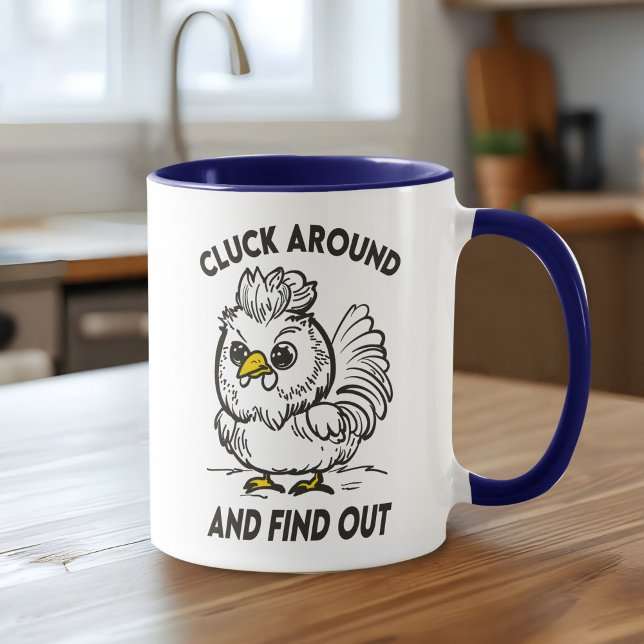 Lustige Hühner-Gackerei-Herausforderungs-Doodle Tasse (Funny chicken mug with a sassy 'Cluck Around and Find Out' pun for poultry lovers!)