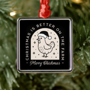 Lustige Hühner-Weihnachten-Landwirtschaft-Wortspie Ornament Aus Metall
