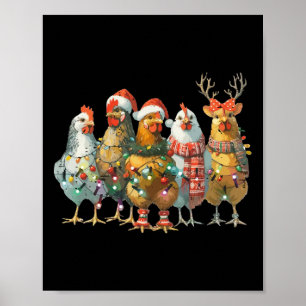 Lustige Hühner-Weihnachtslichter Bauernhof Tier Sü Poster