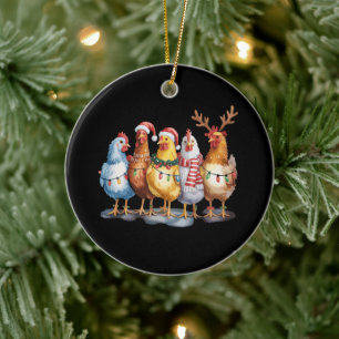 Lustige Hühner-Weihnachtslichter Bauernhof-Tier-We Keramik Ornament