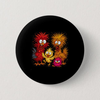 Lustige Hühnerfamilie, verrückte Hühner-Cartoon-Gr Button
