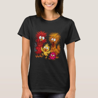 Lustige Hühnerfamilie, verrückte Hühner-Cartoon-Gr T-Shirt