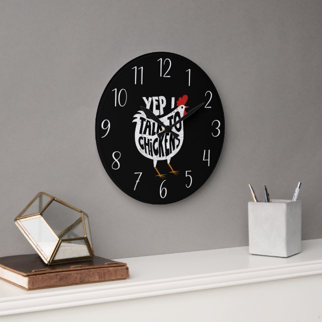 lustige Hühnerfreunde Wortart Große Wanduhr (Büro)