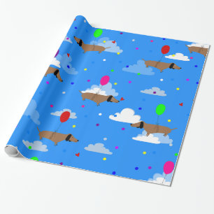 lustige Hunde Dackel Ballonwolken Geschenkpapier