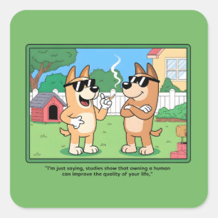 Lustige Hunde, die Comic-Zitate-Kunst von Menschen Quadratischer Aufkleber