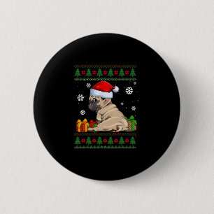 lustige Hunde Liebhaber niedlicher Mops Weihnachts Button
