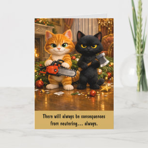 Lustige Ingwerkatze und schwarze Katzen Weihnachte Karte