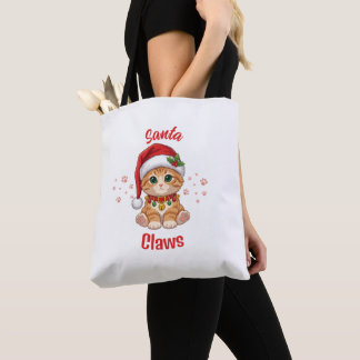 Lustige Ingwerkatze Weihnachten Santa Hut Wortspie Tasche