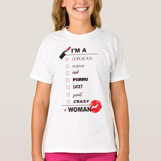 Lustige Inschrift mit rotem Lippenstift und Lippen T-Shirt (Vorderseite)