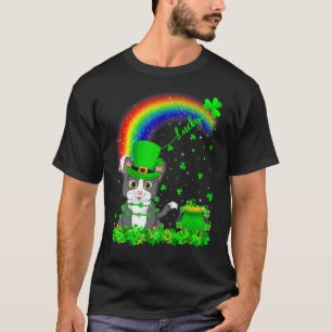 Lustige Irische Shamrock Regenbogen Glückskatze St T-Shirt