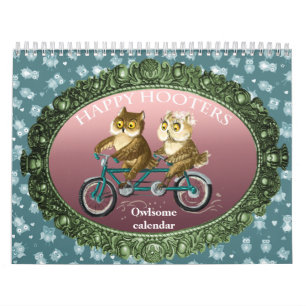 Lustige Jahreszeiten glücklicher Sirenen Eulen Kalender