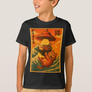 Lustige japanische Anime-Katzen-Ramen-Ufo Männer F T-Shirt