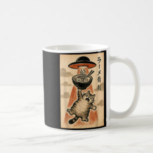 Lustige japanische Anime-Katzen-Ufo-Ramen für Männ Kaffeetasse
