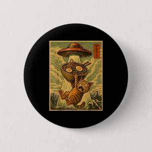 Lustige japanische Katzen-Ramen-Ufo-Anime-Männer-F Button