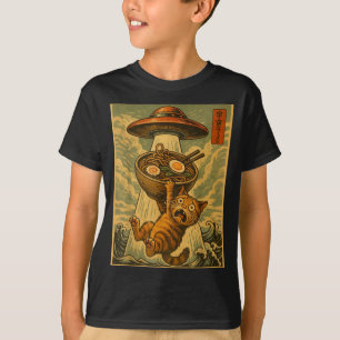 Lustige japanische Katzen-Ramen-Ufo-Anime-Männer-F T-Shirt
