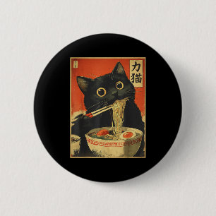 Lustige japanische Kawaii-Katze, die Ramen isst An Button